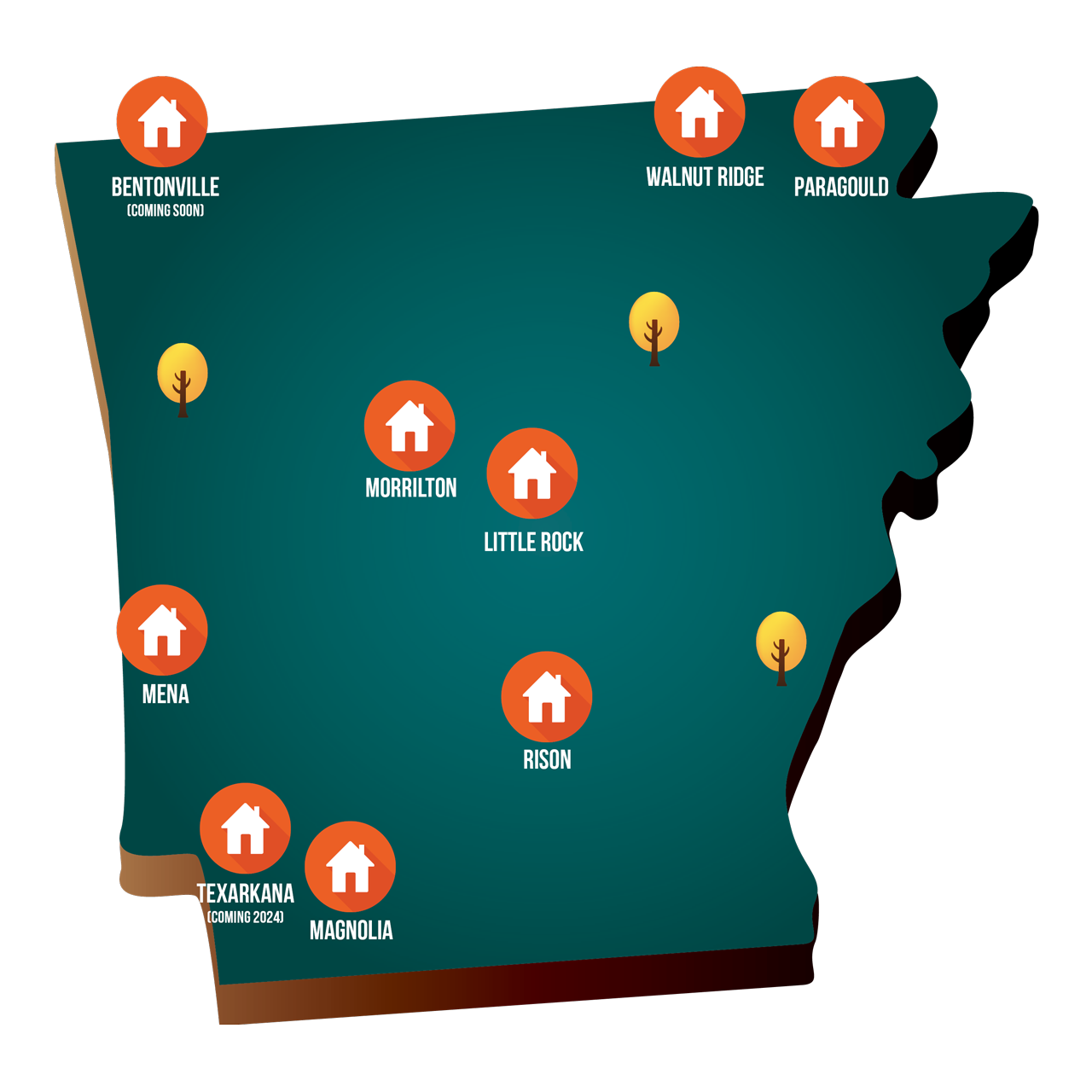Green House Cottages of Arkansas locations map